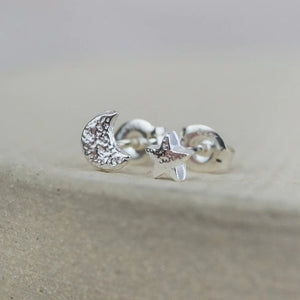 Sterling Silver Mini Studs Mismatch Moon and Star