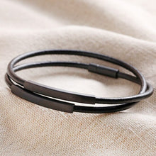 Men's Double Wrap Thin Leather Bracelet - Black