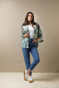 KEW Etched Floral Aqua Kimono - One Hundred Stars