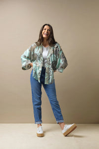 KEW Etched Floral Aqua Kimono - One Hundred Stars
