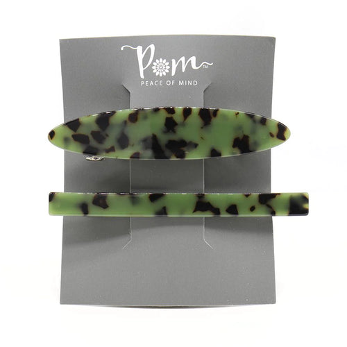 POM OLIVE GREEN MIX ACRYLIC DUO PACK HAIR CLIPS