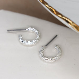 Silver plated textured hoop stud earrings