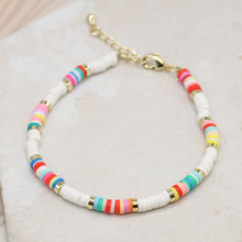 White, pink and multi mix fimo bead bracelet