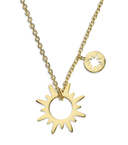 Small outline sun on chain - gold plated