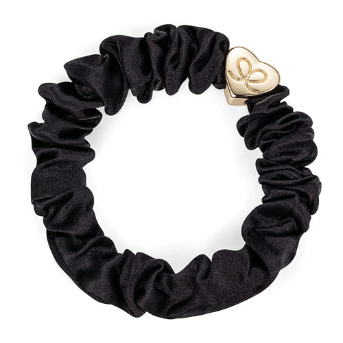 Gold Heart Silk Scrunchie | Black