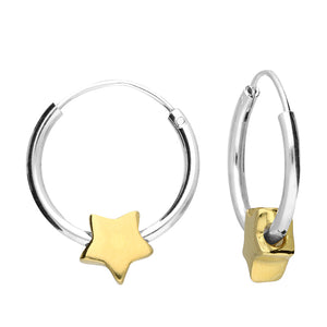 Two-tone star charm top-hinged huggie hoop