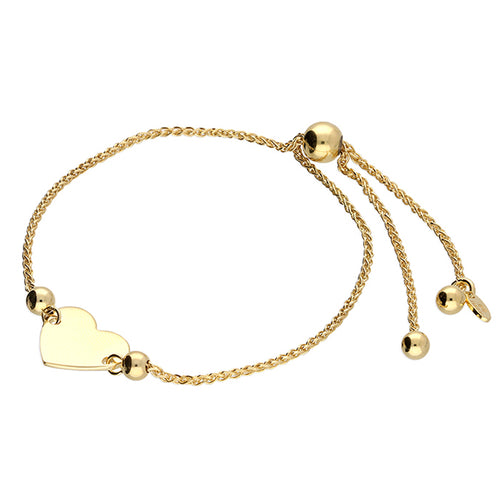 Gold-plated plain flat heart slider bracelet