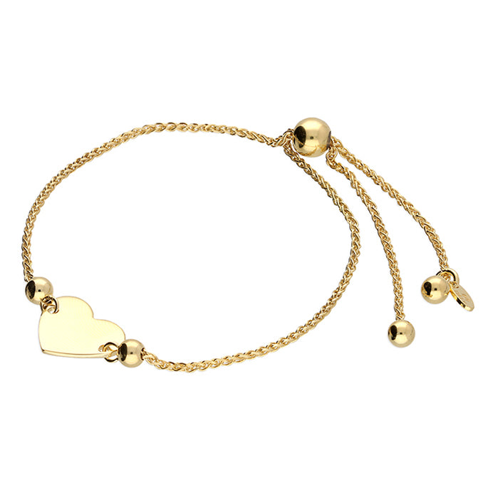 Gold-plated plain flat heart slider bracelet