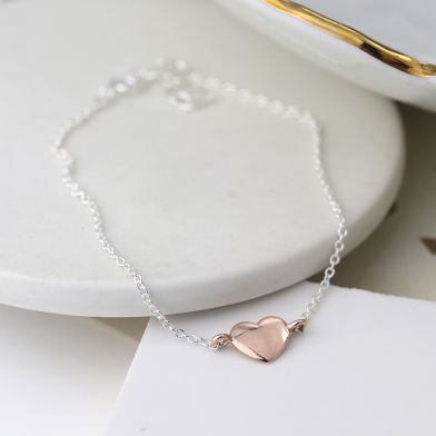 Sterling silver bracelet with rose gold heart