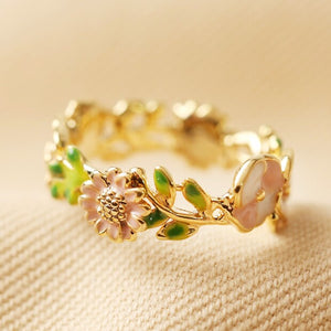 Enamel Flower Ring in Gold
