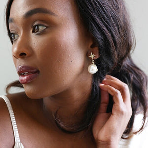 Mismatched Crystal Star and Moon Pearl Drop Earrings