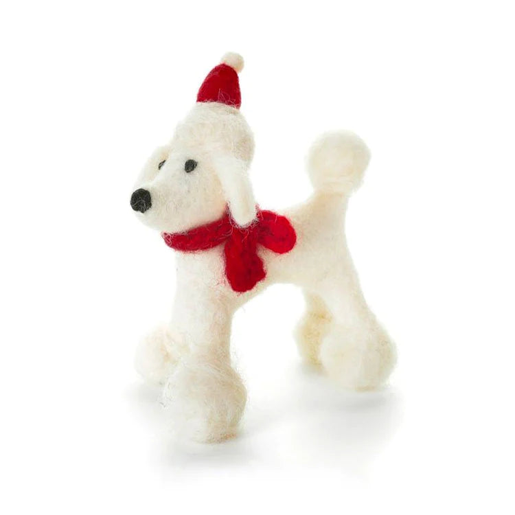 Felted Poodle in Hat & Scarf