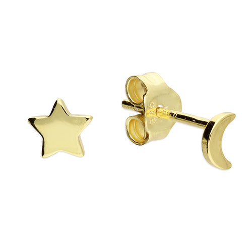 Gold plated star and moon stud